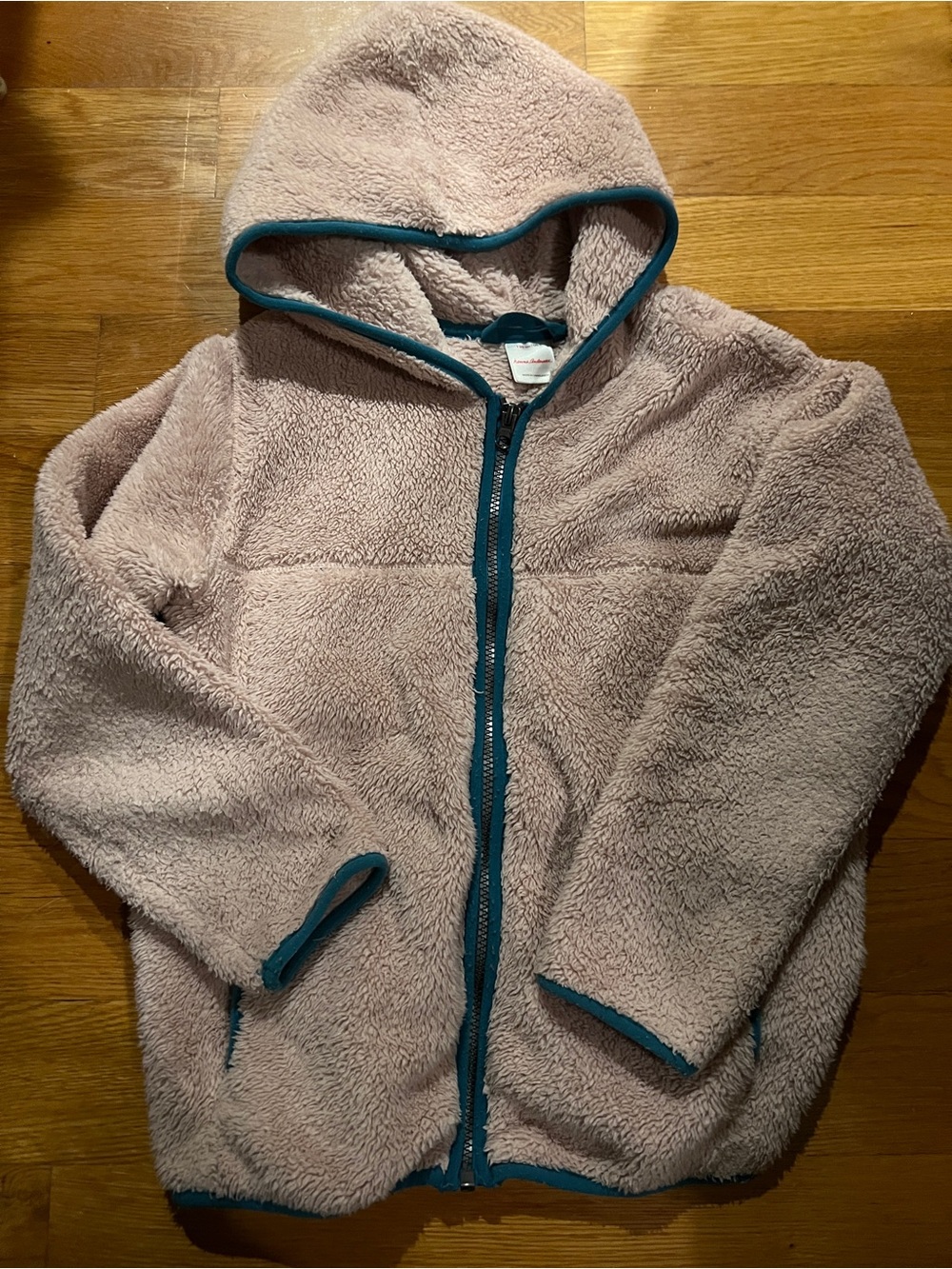 Hanna Andersson size 8 Light Pink Hooded Fleece Jacket with Teal Trim